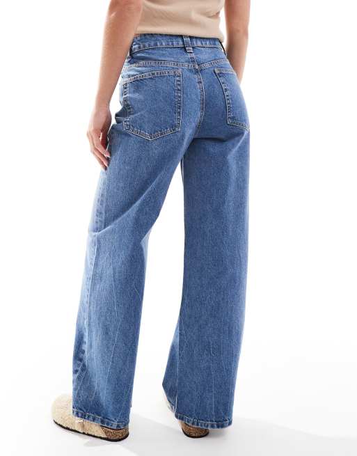 ASOS DESIGN Petite - Jeans dad fit blu medio a fondo ampio, 4 di 5