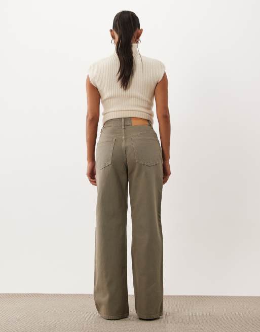 ASOS DESIGN Petite jeans dritti a gamba larga color kaki, 3 di 5