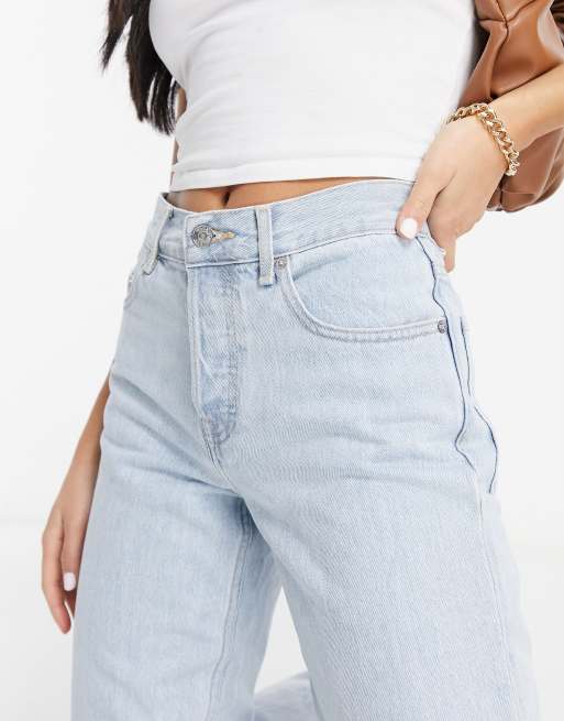 ASOS DESIGN Petite - Jeans dritti a vita medio alta blu ghiaccio, 3 di 4