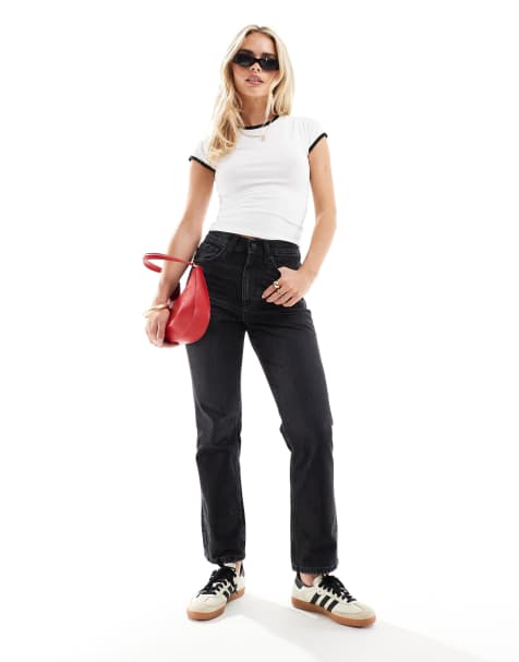 ASOS DESIGN Petite - Jeans dritti a vita medio alta neri - view 1