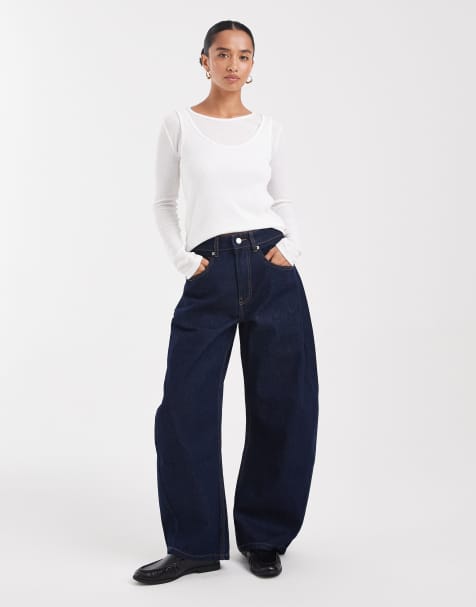 ASOS DESIGN Petite - Jeans met hoge taille en ballonpijpen in rinse-wash - view 1