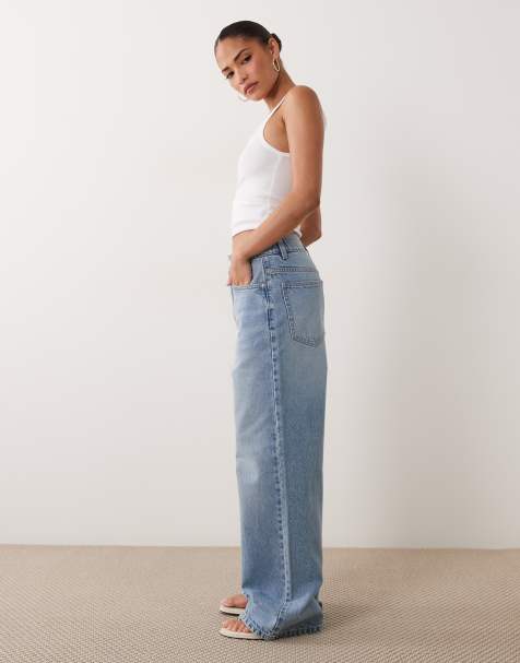 ASOS DESIGN Petite jeansy o prostych, szerokich nogawkach w jasnoniebieskim odcieniu - view 1