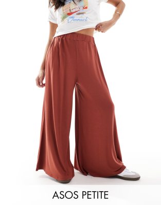 Asos Petite Asos Design Petite Jersey Palazzo Beach Pants In Brown