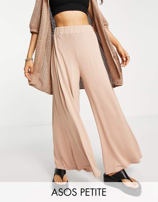 ASOS DESIGN Petite jersey palazzo beach pants in cream