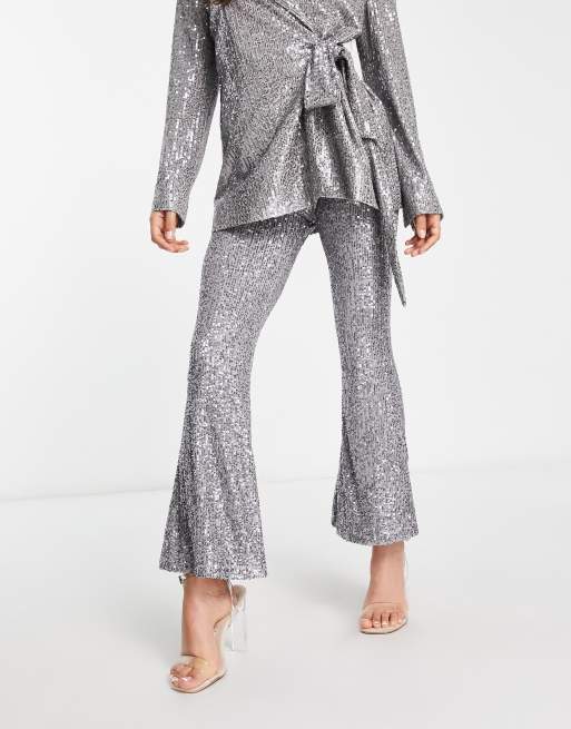 ASOS DESIGN sequin patterned flare pants in multi