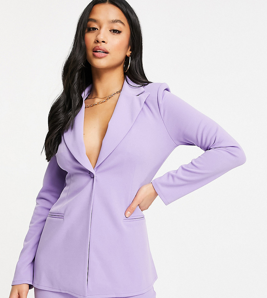 ASOS DESIGN Petite jersey single breasted suit blazer in lilac-Purple