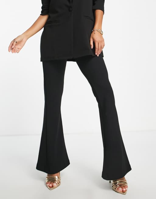 ASOS DESIGN Petite jersey slim kick flare suit trouser in black, 2 of 4