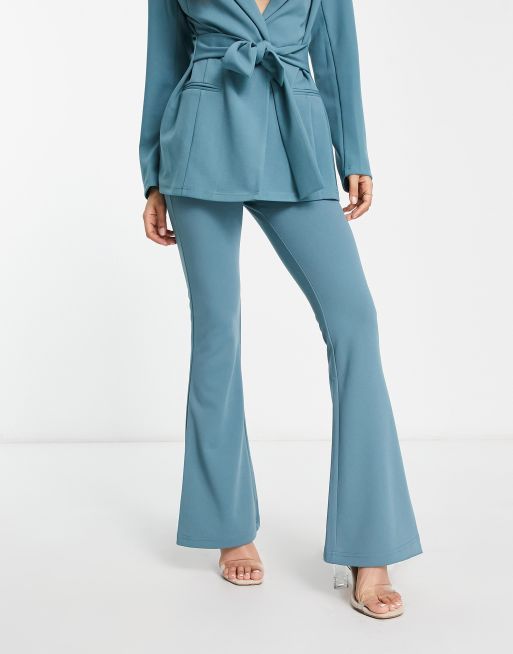 ASOS DESIGN Petite jersey slim kick flare suit trouser in teal | ASOS