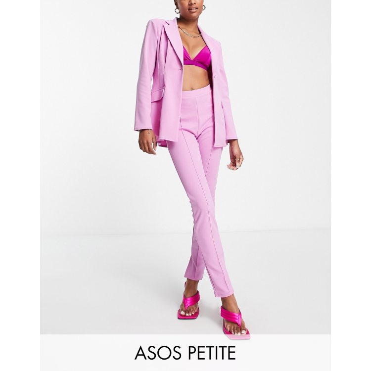 ASOS DESIGN Petite jersey slim leg suit pants with slit ankle in pink