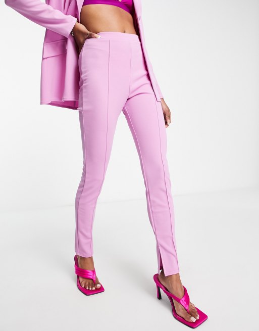 ASOS DESIGN Petite jersey slim leg suit pants with slit ankle in pink