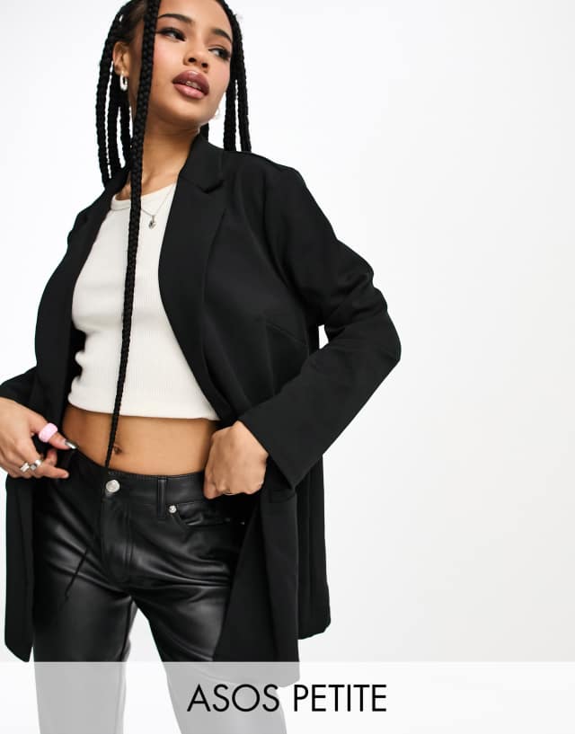 ASOS DESIGN Petite jersey slouchy suit blazer in black