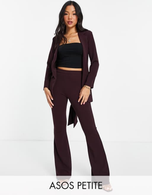 ASOS DESIGN Petite jersey suit blazer with obi tie waist in wine