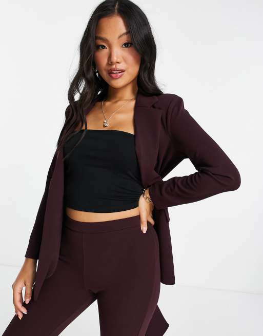 ASOS DESIGN Petite jersey suit blazer with obi tie waist in wine