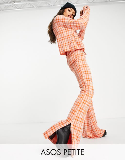 ASOS DESIGN Petite jersey suit flare with split detail in orange check