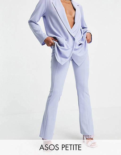 Women Petite jersey suit low rider baby kick flare trousers in lavender blue 