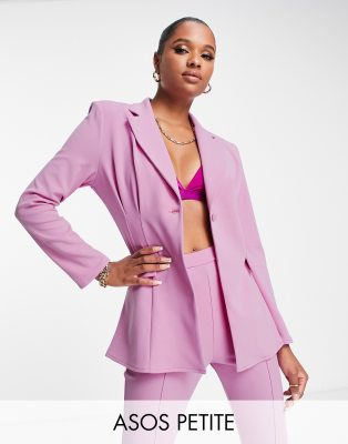 Asos Petite Asos Design Petite Jersey Suit Strong Shoulder Nipped Waist Blazer In Pink
