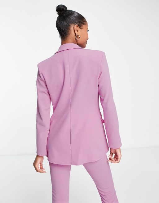 ASOS DESIGN Petite jersey suit strong shoulder nipped waist blazer in pink