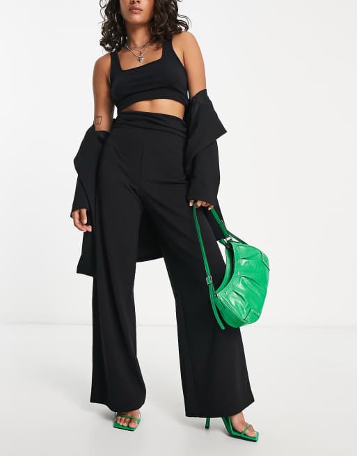 ASOS DESIGN Petite basic wide leg jersey pants in black