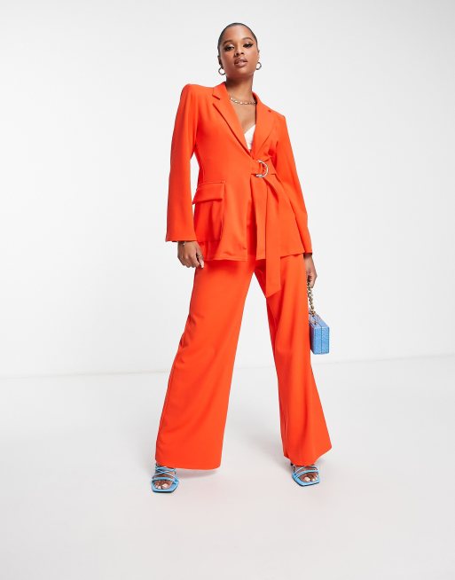 ASOS DESIGN Petite jersey suit super high waist wide leg pants in red