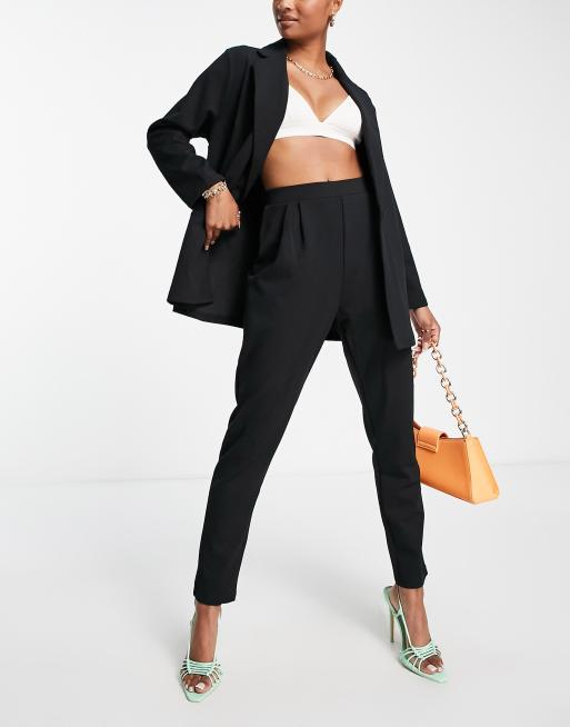 ASOS DESIGN Petite jersey tapered suit pants in black | ASOS