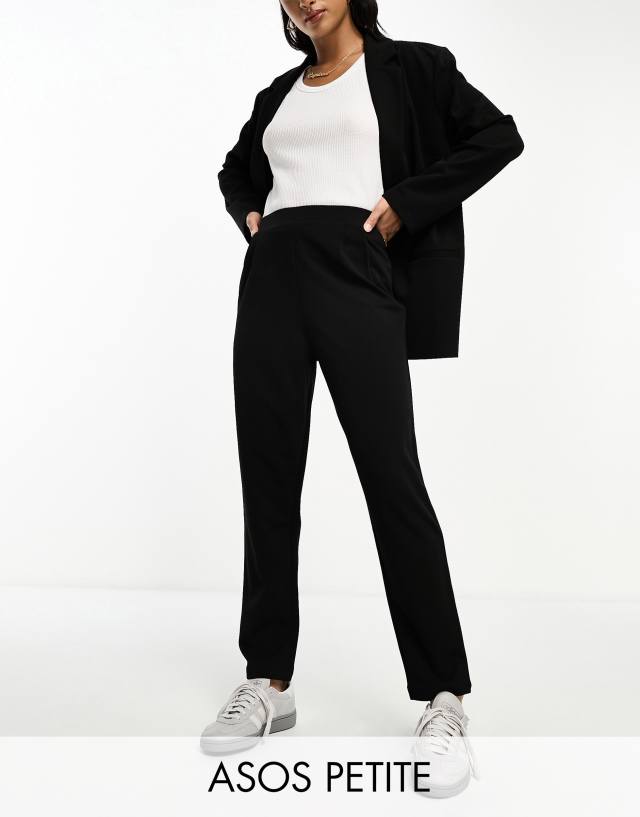 ASOS Petite - ASOS DESIGN Petite jersey tapered suit trousers in black