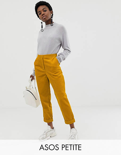 ASOS DESIGN Petite jumbo cord tapered pants with turn up