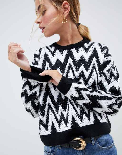 ASOS DESIGN Petite jumper in mono chevron pattern, 3 of 4