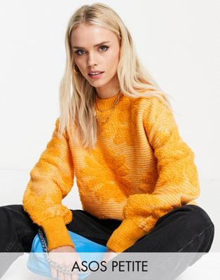 ASOS DESIGN Petite jumper in textured floral pattern in orange | ASOS