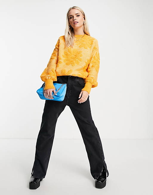 ASOS DESIGN Petite jumper in textured floral pattern in orange asos