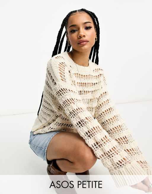 ASOS DESIGN Petite jumper with open stitch in textured yarn in cream