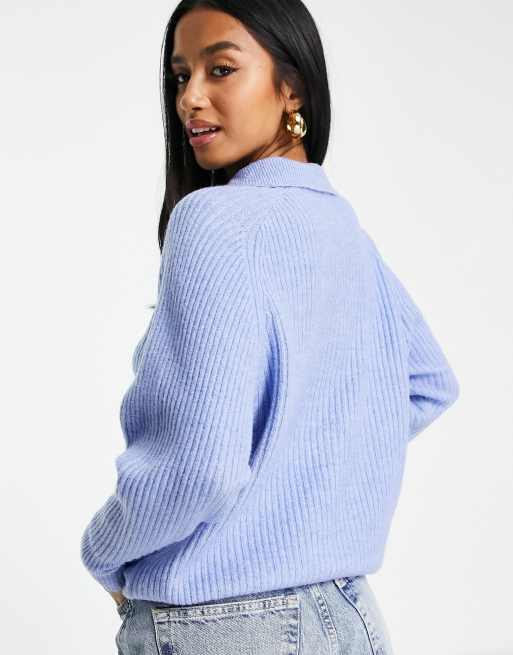 ASOS DESIGN Petite jumper with polo neck in rib in blue, 2 of 4