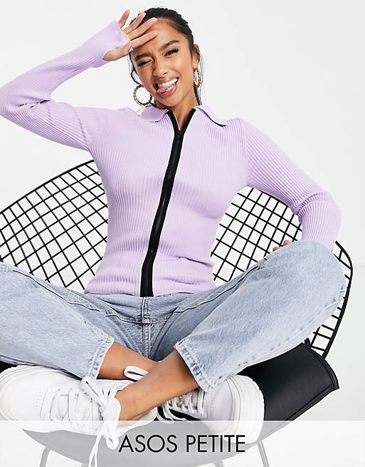  Petite jumper with zip through and collar detail in lilac 