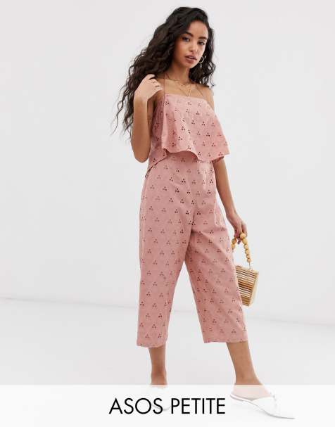 ASOS DESIGN Petite jumpsuit with crop top layer in broderie