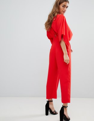 asos design petite jumpsuit with kimono sleeve and peg leg