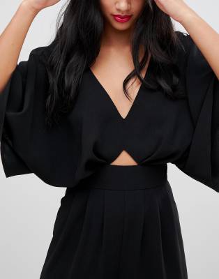 asos design petite jumpsuit with kimono sleeve and peg leg