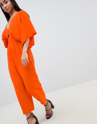 asos design petite jumpsuit with kimono sleeve and peg leg