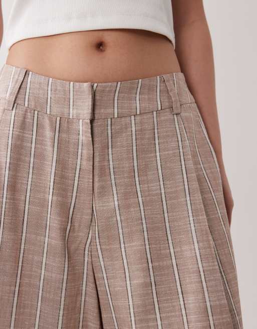 ASOS DESIGN Petite - Jupe-culotte habillée en lin mélangé à rayures - Vison , 5 de 5