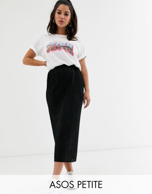 ASOS DESIGN Petite - Jupe droite mi-longue plissée - Noir ...