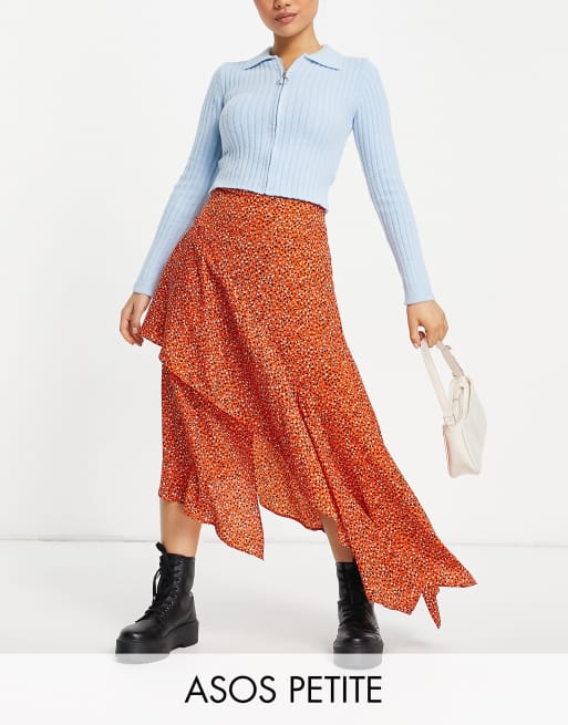ASOS DESIGN Petite - Jupe mi-longue à volants sans imprimé - Orange