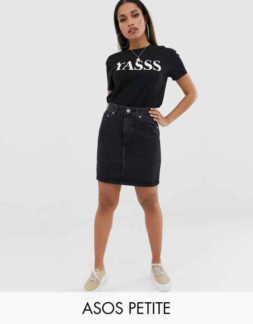 ASOS DESIGN Petite Jupe originale taille haute en jean Noir d lav