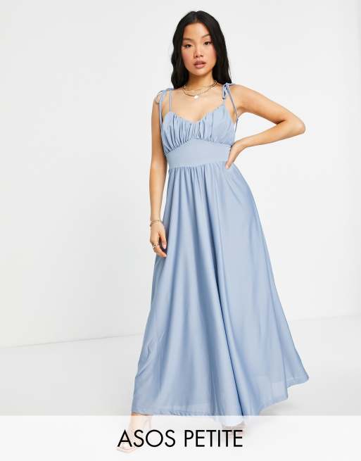 ASOS DESIGN Petite - Jurk met spaghetti-bandjes en aangerimpelde buste in oudblauw