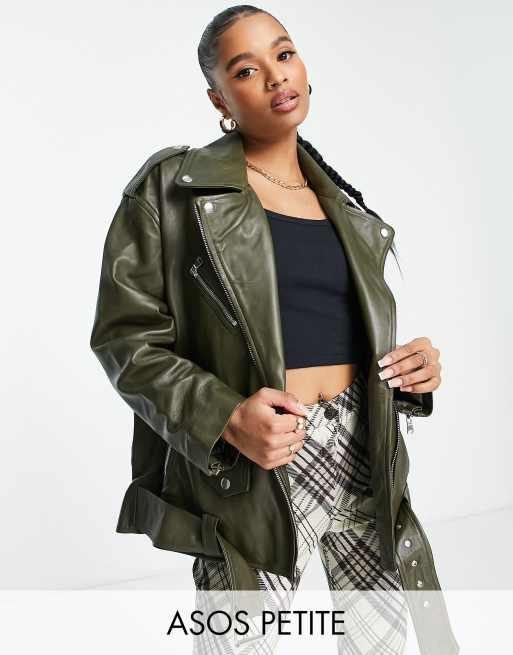 ASOS DESIGN Petite – Kakifärgad läderjacka