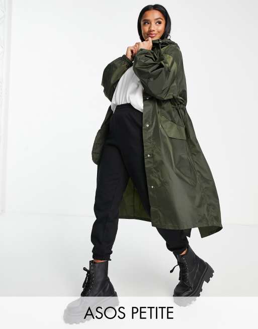 ASOS DESIGN Petite - Kakigrøn regnjakke i parka-stil