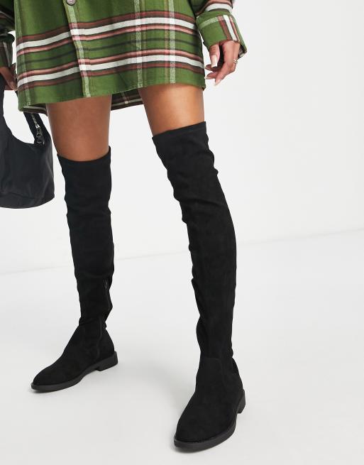 ASOS DESIGN Petite Kalani over the knee boots in black micro