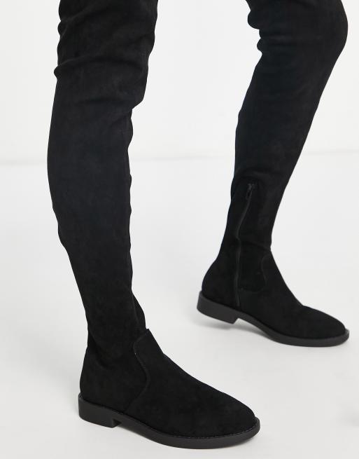 ASOS DESIGN Petite Kalani over the knee boots in black micro