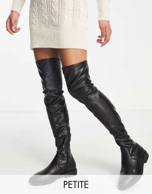 Black faux leather flat shop over the knee boots