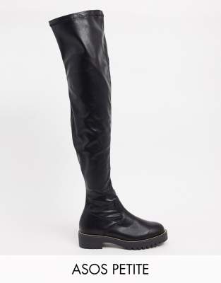 black leather flat over the knee boots