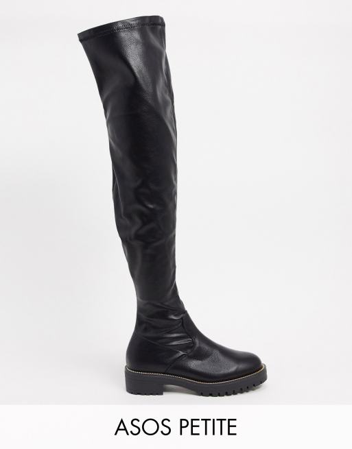 ASOS DESIGN Petite - Kate - Platte over-de-knie-laarzen in zwart