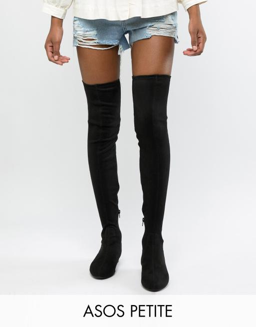 ASOS DESIGN Petite Kelby flat elastic thigh high boots | ASOS