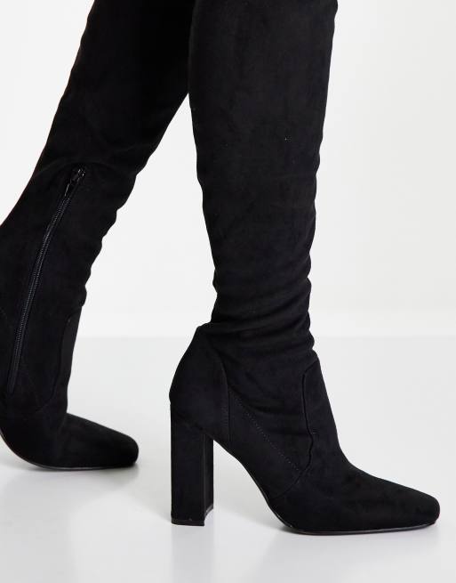 Grey block heel over the hot sale knee boots